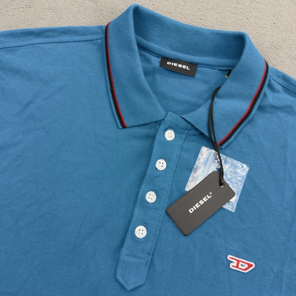 Diesel T-Randy New Polo Shirt Mens M Blue Short Sleeve Stripe Tipped Logo
